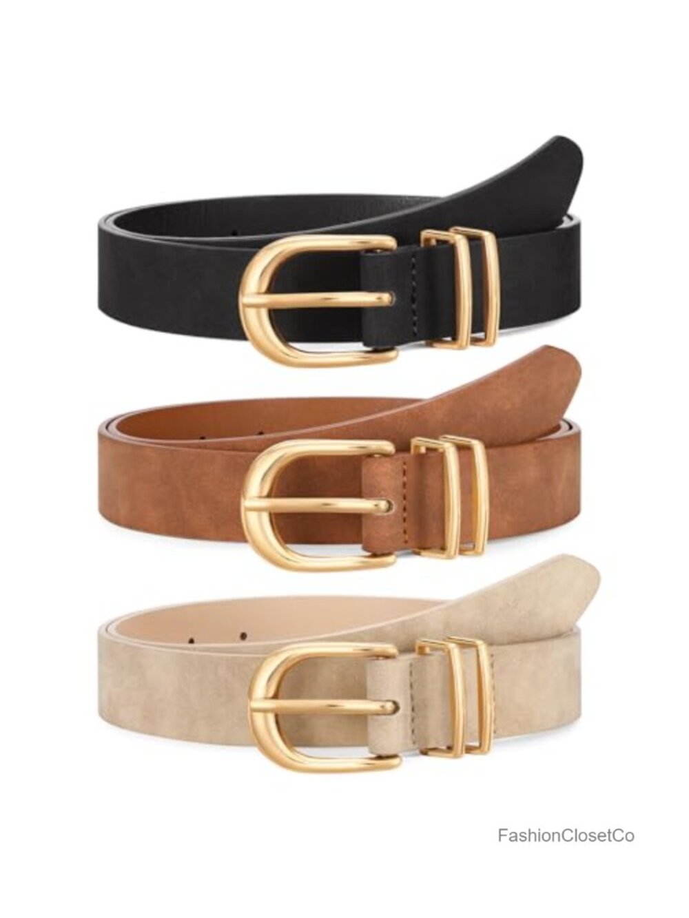 Faux Leather Women Belt 3 Pack with Gold Buckle for Jeans Dresses Pants